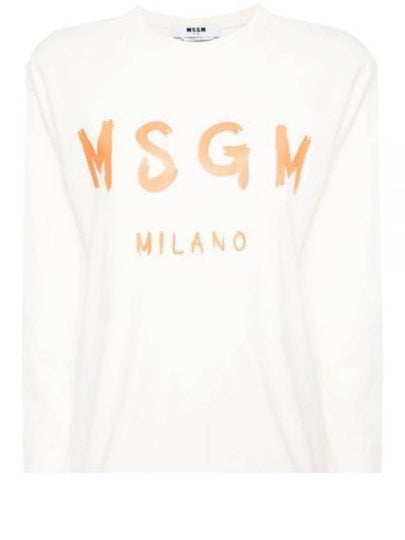 Brushed Logo Cotton Long Sleeve T-Shirt Ivory - MSGM - BALAAN 2