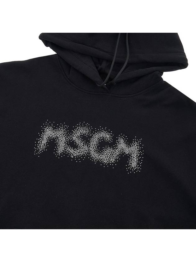 Women's Rhinestone Logo Hooded Top Black - MSGM - BALAAN.