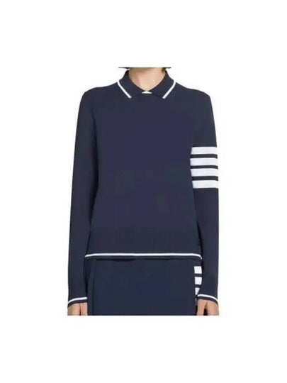 Women's Tipping Jersey Viscose Polo Shirt Navy - THOM BROWNE - BALAAN 2