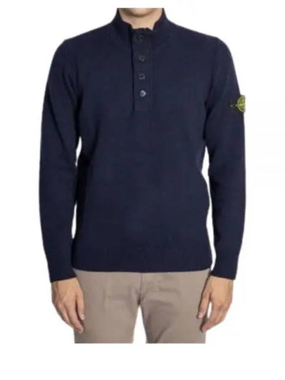 Wappen Patch Half Button Lambswool Knit Top Navy - STONE ISLAND - BALAAN 2