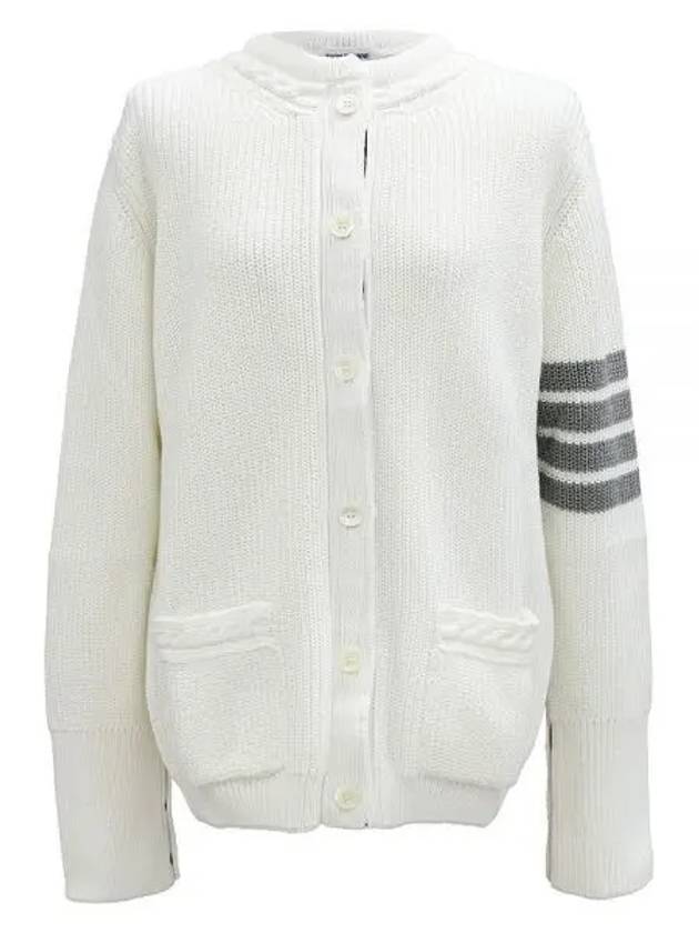 Cotton Jersey Flower 4 Bar V Neck Cardigan White - THOM BROWNE - BALAAN 2