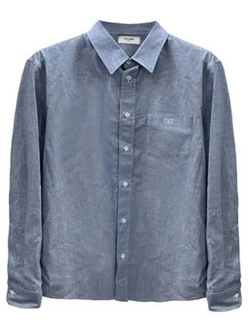 Logo cotton light chambray loose shirt indigo blue men s jacket 270067 - CELINE - BALAAN 1