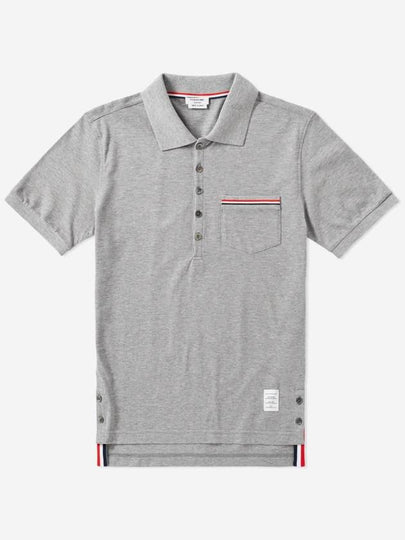 Men's Three Stripes Pocket Mercerized Short Sleeve Polo Shirt Light Grey - THOM BROWNE - BALAAN 2