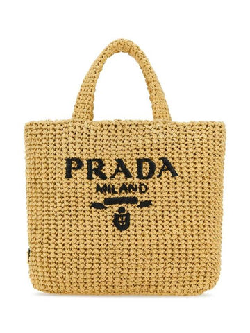 Women's Small Synthetic Raffia Tote Bag Natural - PRADA - BALAAN 1