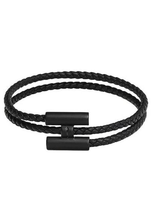 Tournis Tresse Leather Bracelet Noir - HERMES - BALAAN 2