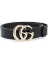 GG Marmont Thin Leather Belt Black - GUCCI - BALAAN 3