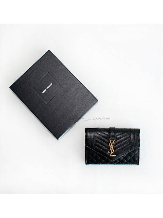 Matelasse Monogram Envelope Small Half Wallet Black - SAINT LAURENT - BALAAN 2