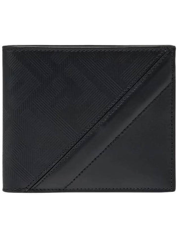 Shadow Diagonal Leather Half Wallet Black - FENDI - BALAAN 1