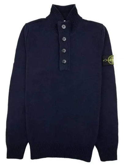 Wappen Patch Half Button Lambswool Knit Top Navy - STONE ISLAND - BALAAN 2