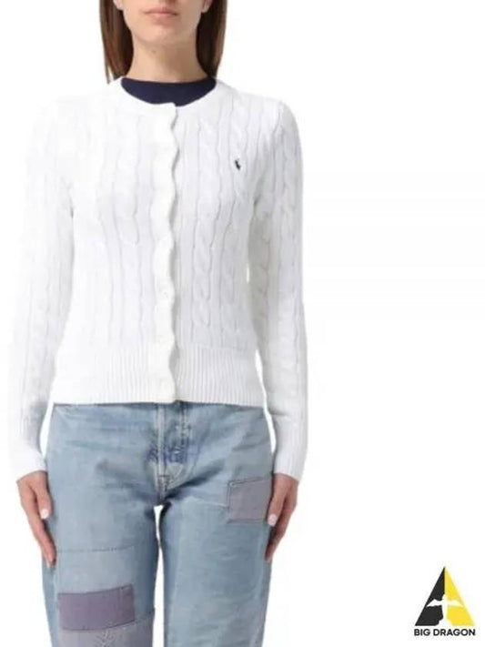 Women's Embroidered Logo Pony Cable Cardigan White - POLO RALPH LAUREN - BALAAN 2