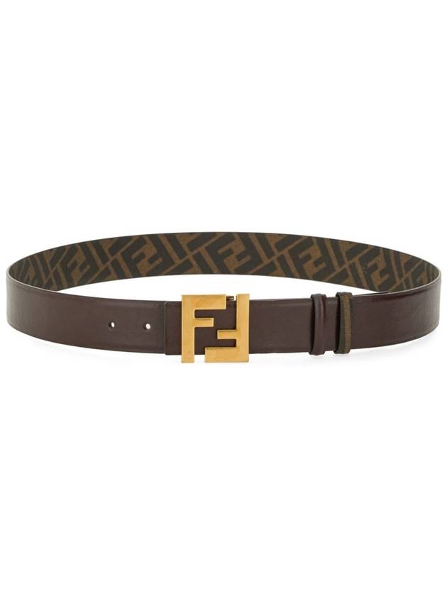 FF Square Buckle Reversible Leather Canvas Belt Brown - FENDI - BALAAN 2