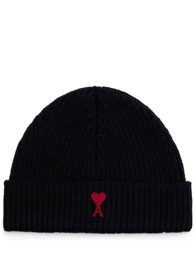 Heart Logo Wool Beanie Black - AMI - BALAAN 2