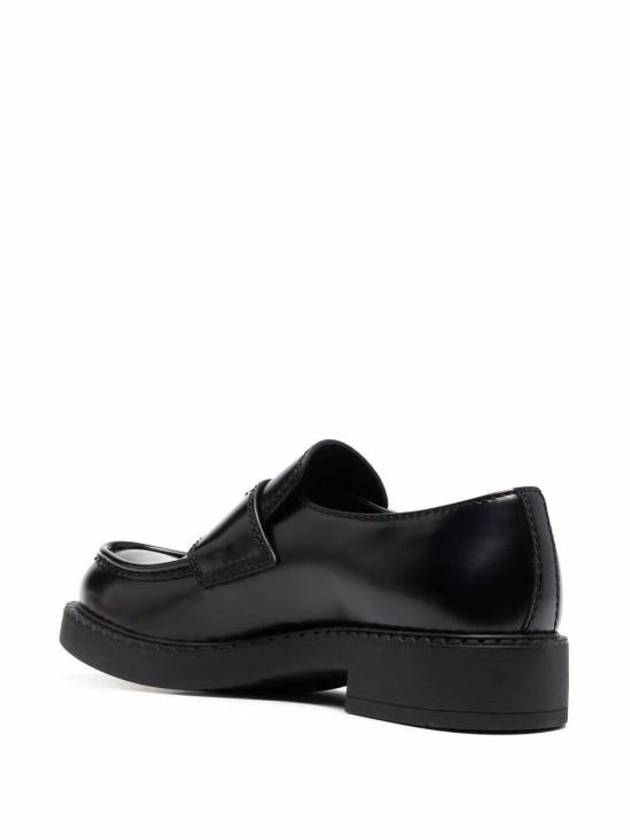 Chocolate Brushed Leather Loafers Black - PRADA - BALAAN 4