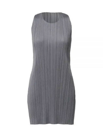 Pleated Sleeveless Short Dress Grey - ISSEY MIYAKE - BALAAN 1