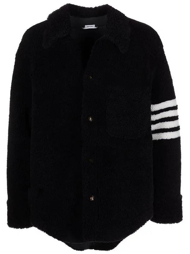 Men's 4 Bar Shearling Oversized Jacket Navy - THOM BROWNE - BALAAN 3