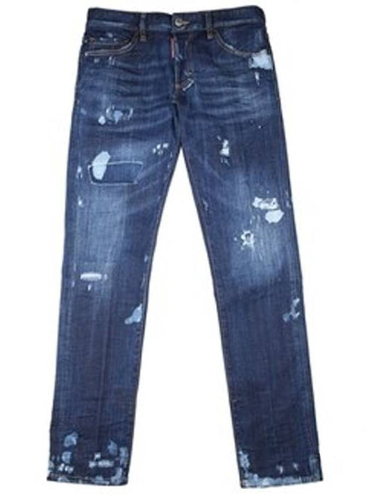 Men's Damage Washer Slim Jeans Blue - DSQUARED2 - BALAAN.