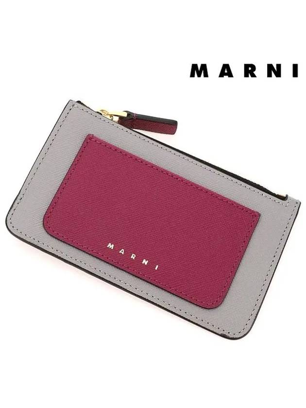 Saffiano Two-Tone Zipper Card Wallet Grey Purple - MARNI - BALAAN 5