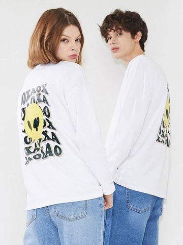 Wave Logo Long Sleeve T-Shirts (Semi-Over Fit) White - AOX - BALAAN 1