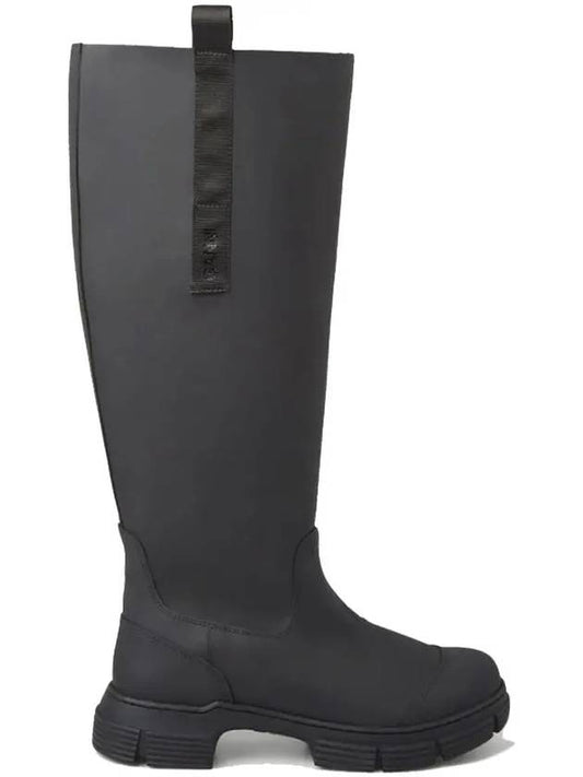 Logo pull tab detail knee high louver long boots black - GANNI - BALAAN 1