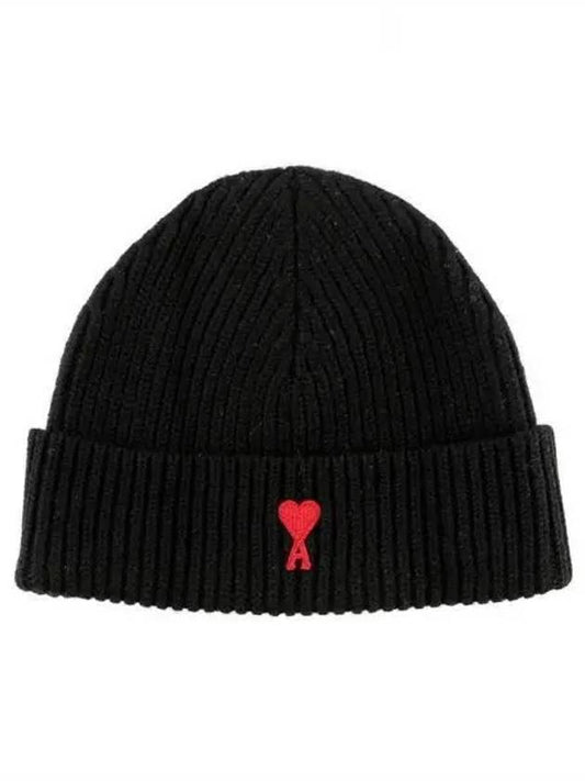 Heart Logo Wool Beanie Black - AMI - BALAAN 2