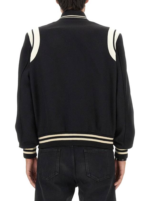 Teddy Bomber Jacket in Wool Black White - SAINT LAURENT - BALAAN 5