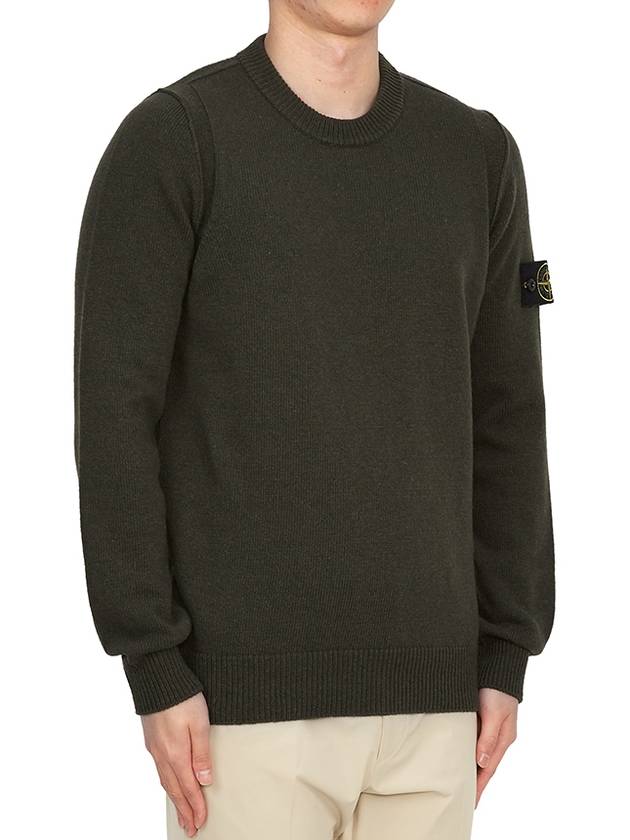 Logo Patch Crew Neck Wool Knit Top Khaiki - STONE ISLAND - BALAAN 4