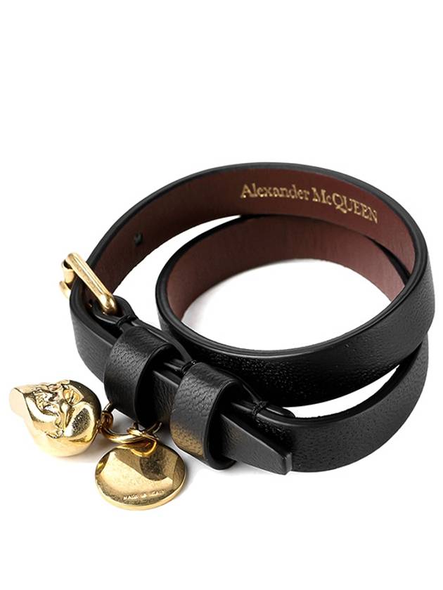 Gold Hardware Skull Buckle Leather Bracelet Black - ALEXANDER MCQUEEN - BALAAN 2