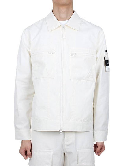 Cotton Canvas Zip-up Jacket Natural White - STONE ISLAND - BALAAN 2