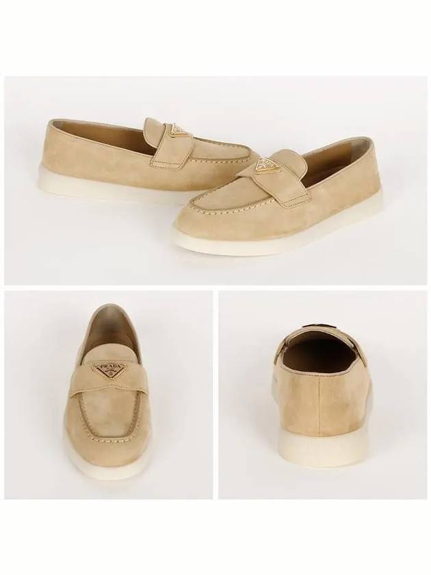 Triangle Logo Suede Leather Loafers Beige - PRADA - BALAAN 3