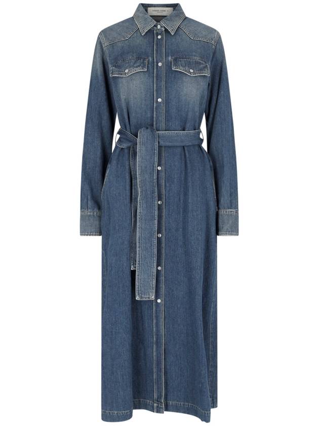 Women's Denim Shirt Long Dress Blue - GOLDEN GOOSE - BALAAN 2