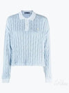 Embroidered Logo Pony Cable Long-Sleeve Collar Knit Top Blue - POLO RALPH LAUREN - BALAAN 2