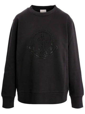 Women's Rhinestone Logo Sweatshirt Black - MONCLER - BALAAN 1