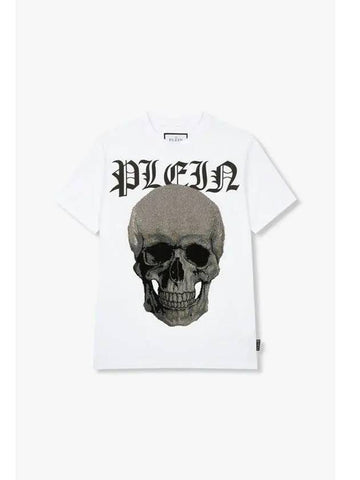 Men s Crystal Skull Crewneck T Shirt White - PHILIPP PLEIN - BALAAN 1