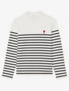 Men's Heart Logo Striped Long Sleeve T-Shirt White Black - AMI - BALAAN 2