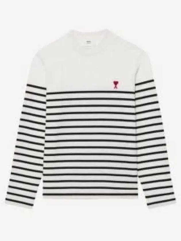 Men's Heart Logo Striped Long Sleeve T-Shirt White Black - AMI - BALAAN 2