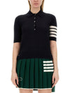 Women's Diagonal Striped Relaxed Fit Wool Polo Shirt Navy - THOM BROWNE - BALAAN 2