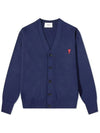 Small Heart Logo Wool Cardigan Navy - AMI - BALAAN 2