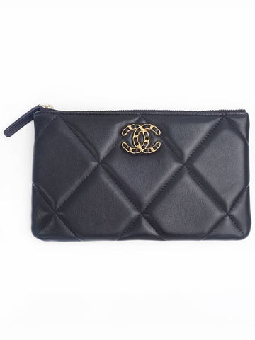 Nineteen Gold Logo Small Lambskin Pouch Bag Black - CHANEL - BALAAN 1