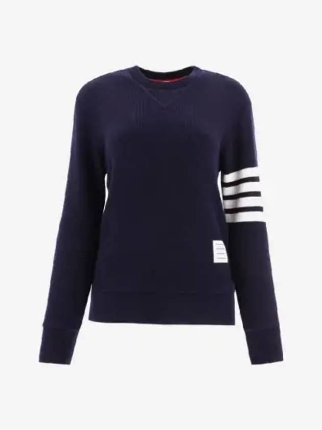 4-Bar Striped Waffle Wool Cashmere Pullover Knit Top Navy - THOM BROWNE - BALAAN 3