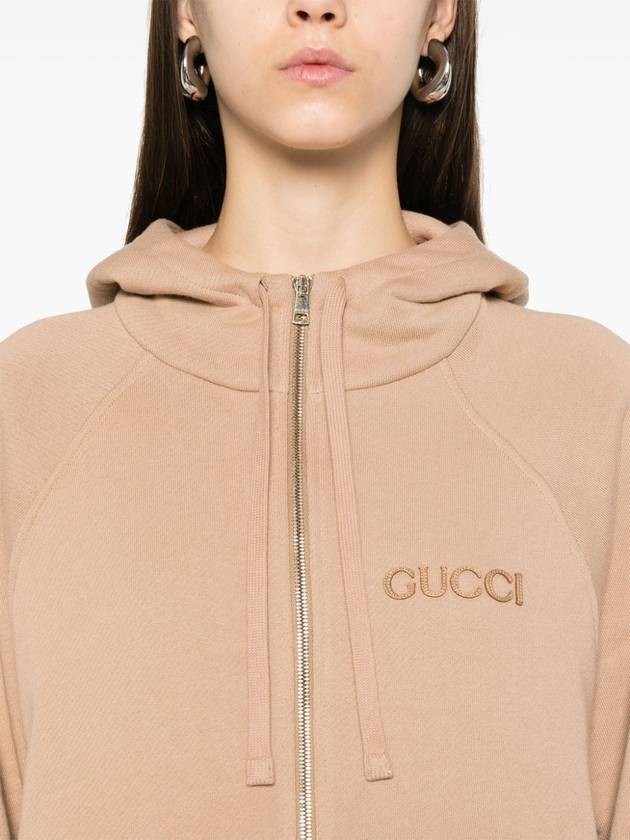 Embroidery Logo Web Stripe Half Zip Hoodie Light Brown - GUCCI - BALAAN 6