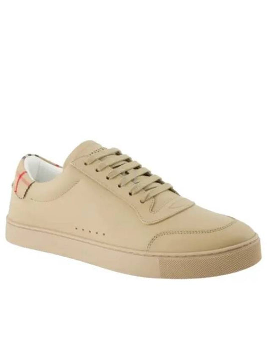 Men's Checked Cotton Leather Low Top Sneakers Beige - BURBERRY - BALAAN 2