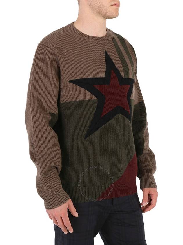 Burberry Men's Khaki Star Intarsia Wool Sweater Size Small - BURBERRY - BALAAN 3