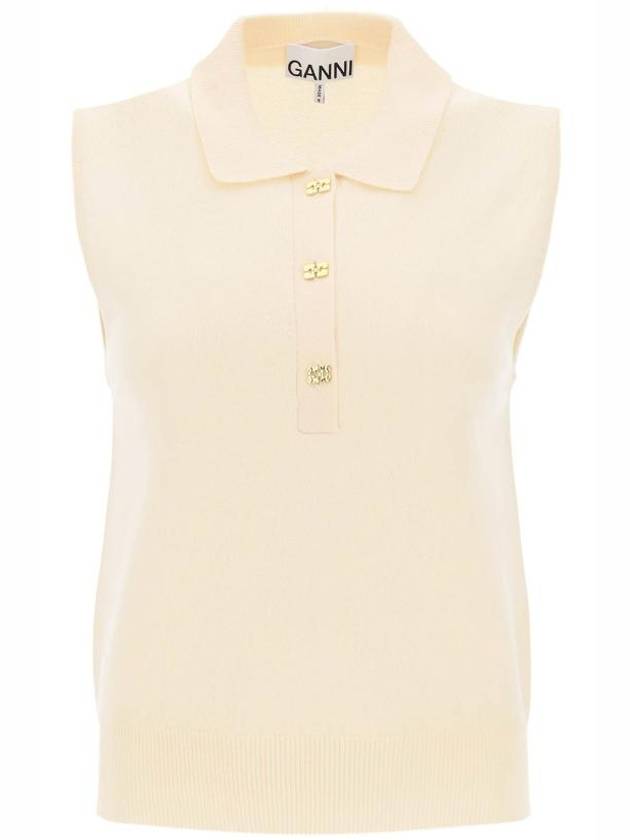 Cashmere Mix Sleeveless Vest Knit Top Ivory - GANNI - BALAAN 2