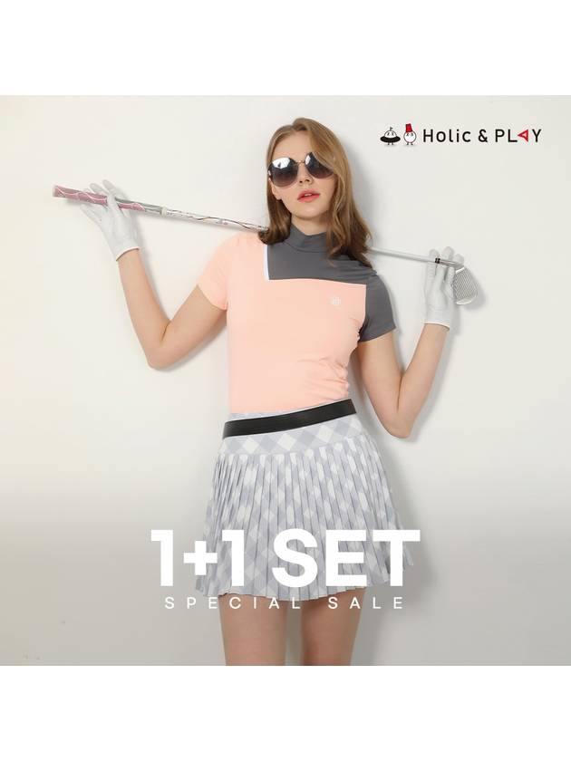 SET Women s Sporty High Neck T Shirt Mini Pleated Culottes - HOLIC&PLAY - BALAAN 1