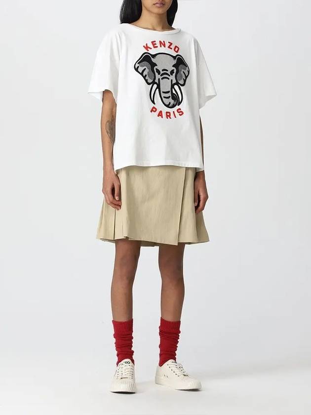 Elephant Cotton Short Sleeve T-Shirt White - KENZO - BALAAN 7