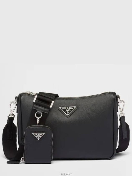 triangle logo leather shoulder bag black - PRADA - BALAAN 2