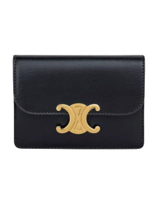 Triomphe Shiny Calfskin Flap Card Wallet Black - CELINE - BALAAN 2