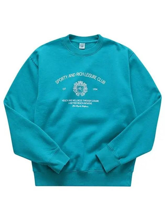 Crest Crew Neck Cotton Sweatshirt Blue - SPORTY & RICH - BALAAN 1