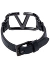 V Logo Leather Bracelet Black - VALENTINO - BALAAN 5