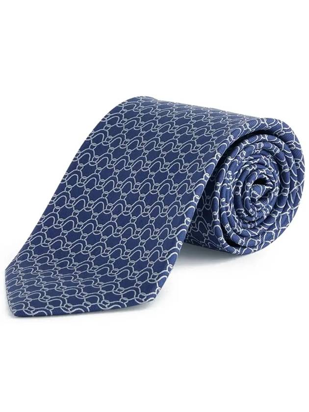 Wave Print Silk Tie Dark Blue - SALVATORE FERRAGAMO - BALAAN 3